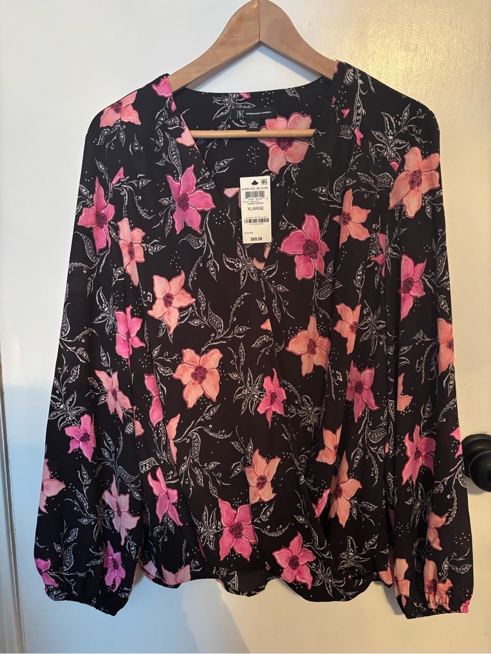 INC NWT Dream Garden Floral Surplice Long Sleeve Blouse - XL
